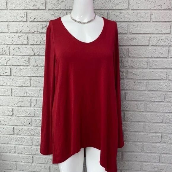 Eileen Fisher Women Red Long Sleeve Asymmetrical Hem Blouse Size M - Picture 1 of 8